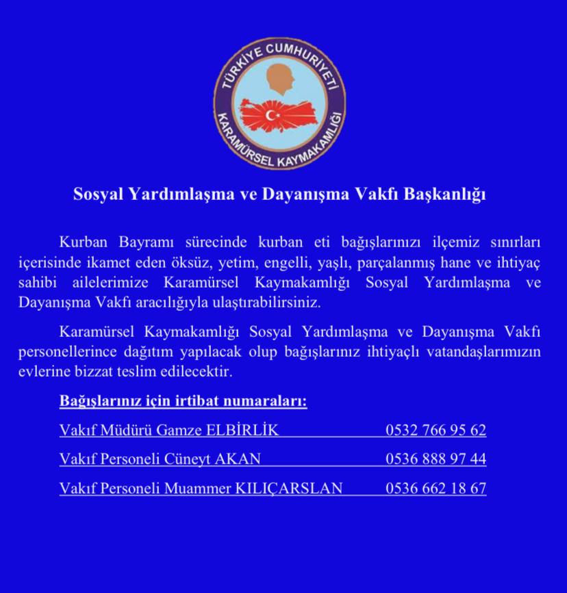 SOSYAL YARDIMLAŞMA VE DAYANIŞMA VAKFIMIZDAN DUYURU